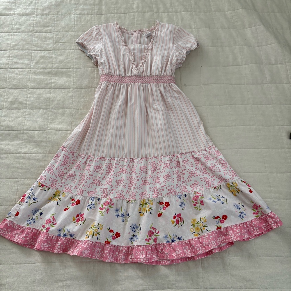 Vintage Gymboree Pink Floral Easter Dress with bow detail